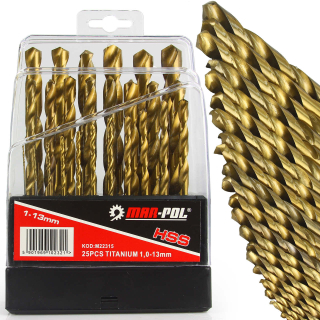 Sada titánových vrtákov HSS do kovu 29ks 1,5mm - 13mm - MAR-POL M22315