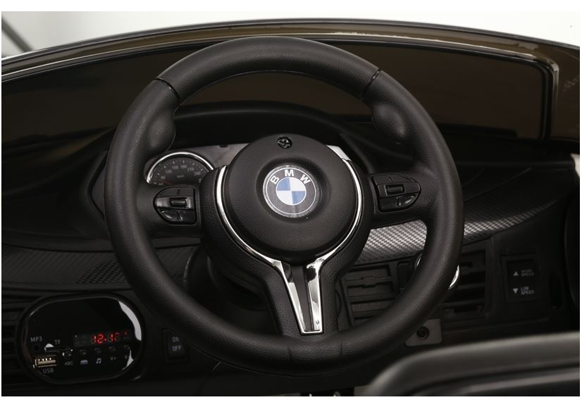 Pehi elektrické autíčko BMW X6M new jednomiestne červené EVA kolesá kožené sedadlo 12V 24 GHz do 2x motor USB SD karta original licencia