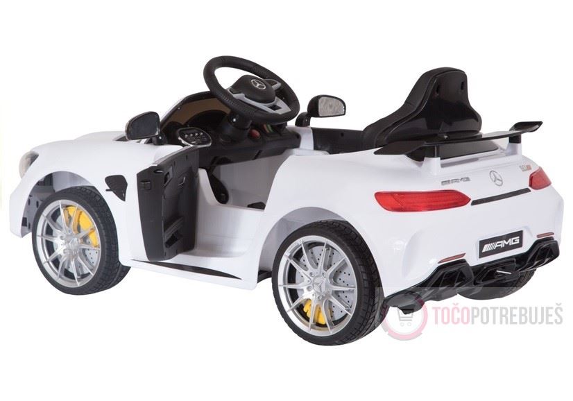 LeanToys l2886 Elektrické autíčko Mercedes-Benz GTR, 12V, 2,4 GHz dialkové ovládanie, otváravé dvere, biela