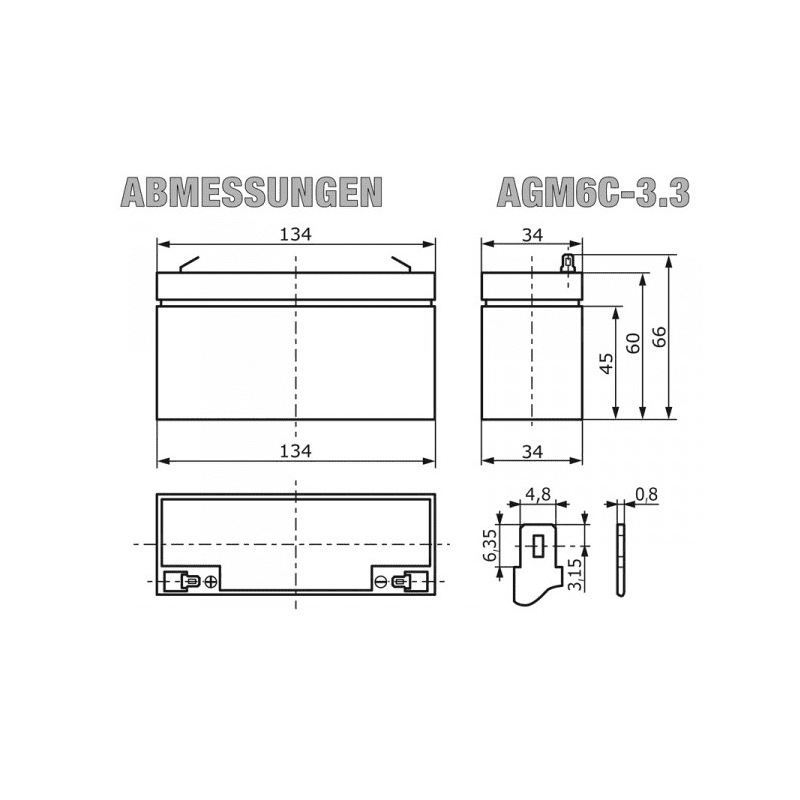 Baterie 6V/3.3Ah AGM06C-0003.3 - ROTEK BAT040