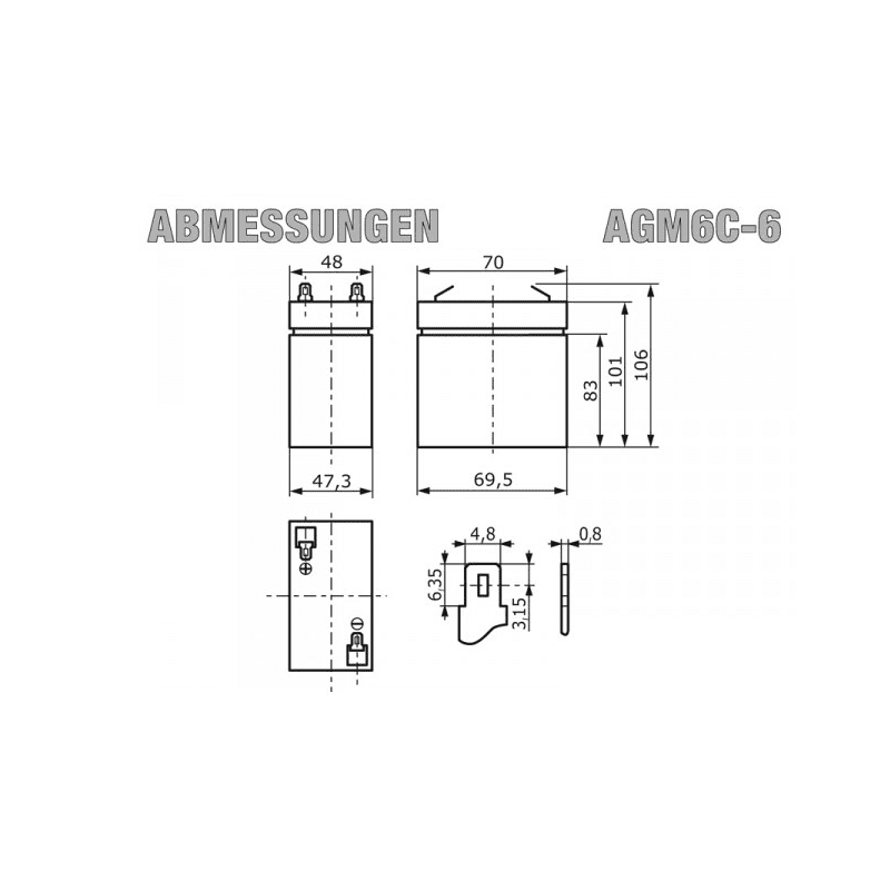 Baterie 6V/6Ah  AGM06C-0006 - ROTEK BAT013