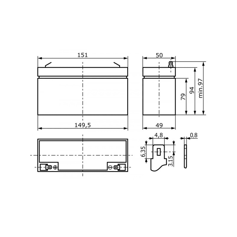 Baterie 6V/12Ah AGM06C-0012 - ROTEK BAT046