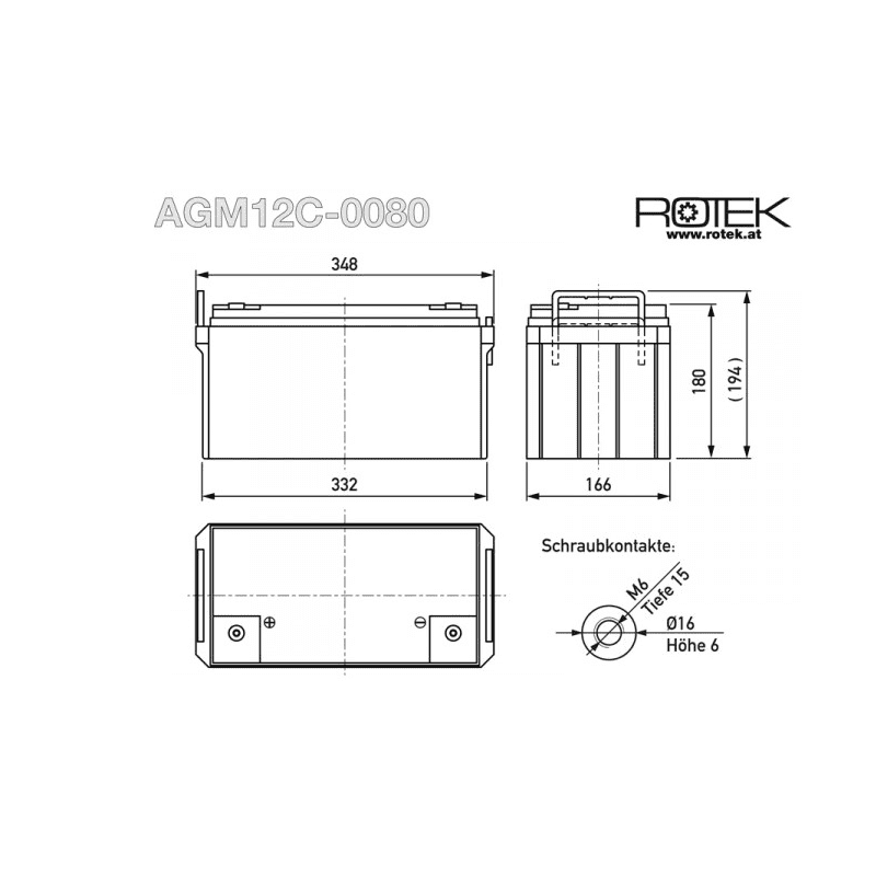 Baterie 12V/80Ah AGM12C-0080 - ROTEK BAT023
