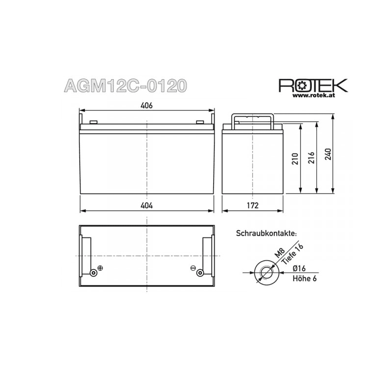 Baterie 12V/120Ah AGM12C-0120 - ROTEK BAT054