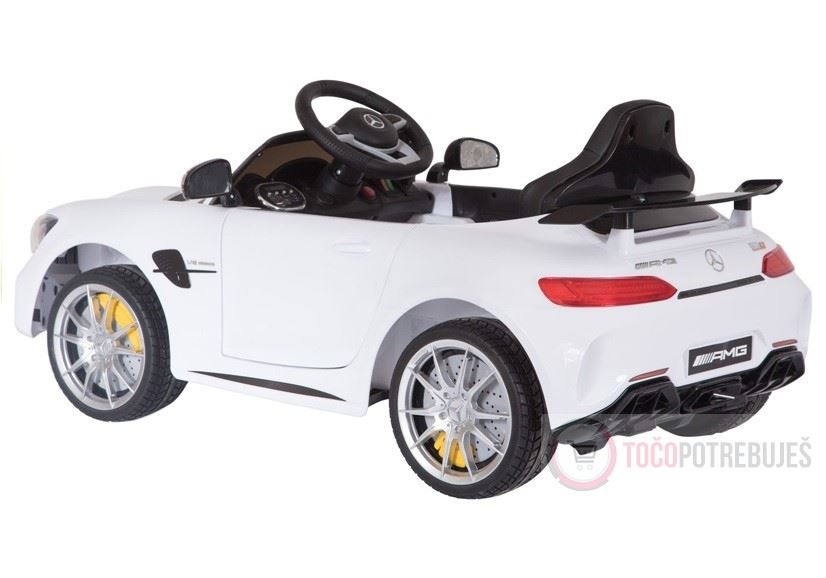 LeanToys l2886 Elektrické autíčko Mercedes-Benz GTR, 12V, 2,4 GHz dialkové ovládanie, otváravé dvere, biela