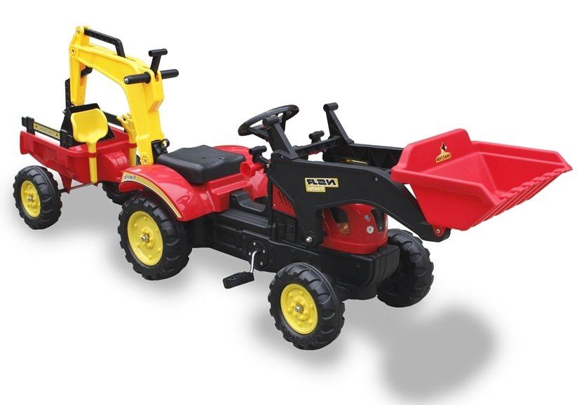LeanToys Šľapací traktor Benson s prívesným vozíkom, červená