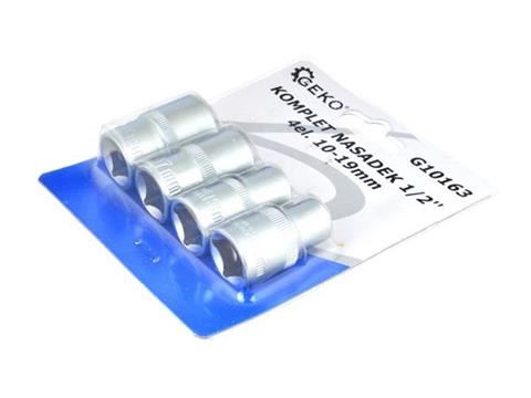 Nástrčková hlavice 1/2" (10-13-17-19mm) 4ks - GEKO G10163