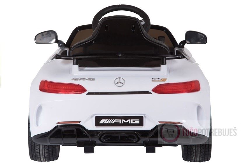 LeanToys l2886 Elektrické autíčko Mercedes-Benz GTR, 12V, 2,4 GHz dialkové ovládanie, otváravé dvere, biela
