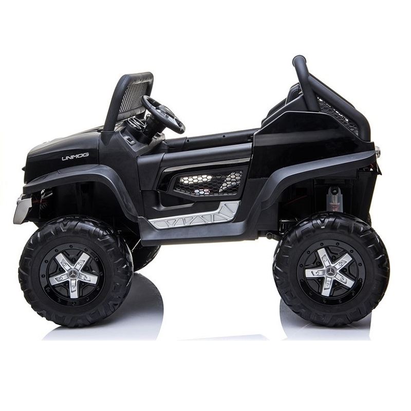 LeanToys l3967 Elektrické autíčko Mercedes Unimog, 4x4, 12V, 2,4 GHz dialkové ovládanie, otváravé dvere, čierna