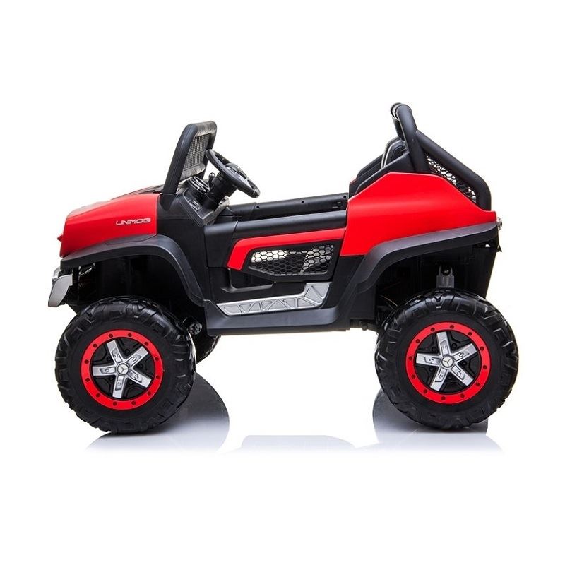 LeanToys l3968 Elektrické autíčko Mercedes Unimog, 4x4, 12V, 2,4 GHz dialkové ovládanie, otváravé dvere, červená