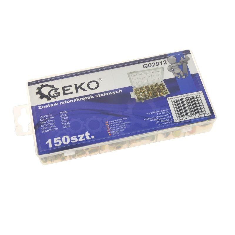 Sada oceľových nitovacích matíc 150ks M3 - M10 - GEKO G02912