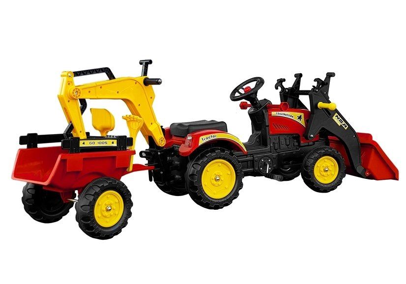 LeanToys Šľapací traktor Benson s prívesným vozíkom, červená