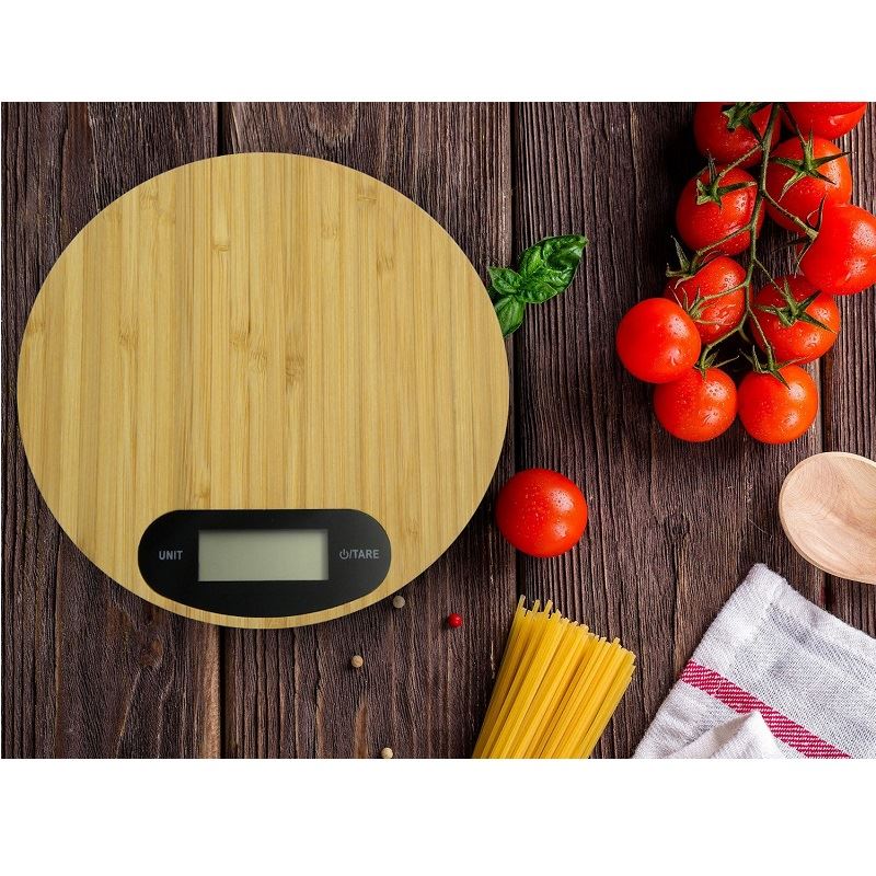 Bambusová okrúhla kuchynská váha 5kg, LCD, 18.5x18.5cm - GEKO GH03003