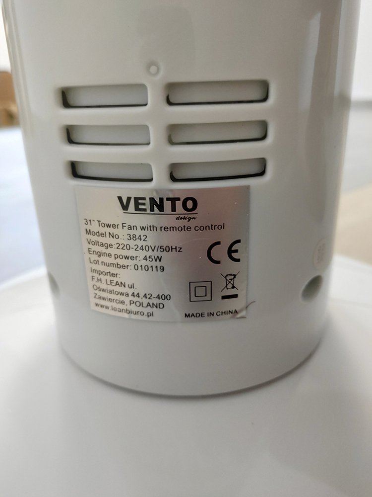 Stĺpový ventilátor Vento s diaľkovým ovládaním 79cm 40W