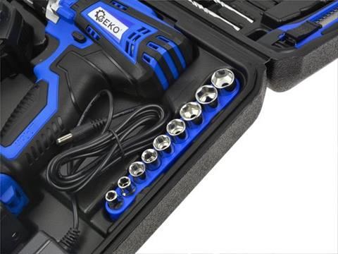 Akumulátorový vŕtací skrutkovač 18V s náradím 46ks v kufri - GEKO G80651