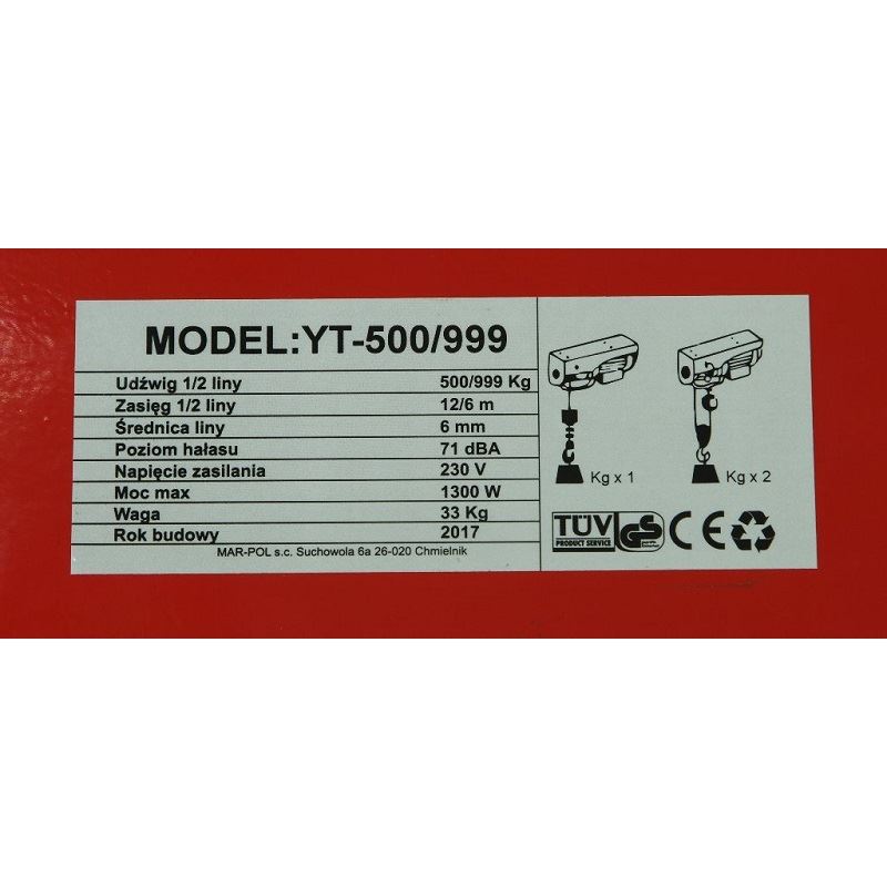 Elektrický lanový naviják 500/1000 kg - MAR-POL M80793